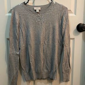 Grey Loft sweater with rhinestone accents, size small